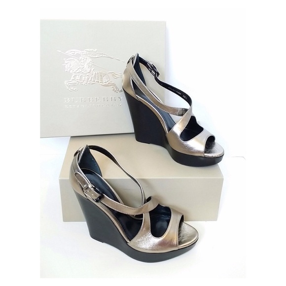 Burberry Shoes - Burberry Wedge Shoes Metallic Goldstone Color in Dust Bag and Box